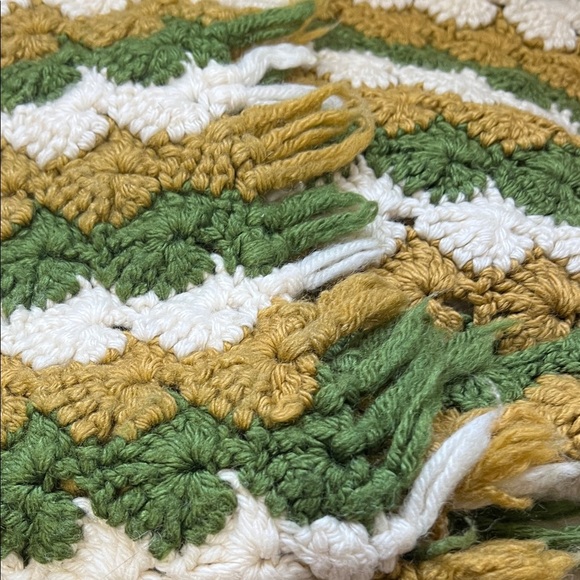 Handmade Crochet Blanket in Green, White, and Yellow - Picture 9 of 11